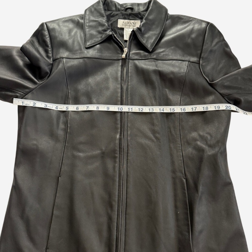 ALFANI Vintage Genuine Leather Zip Front Jacket L 90s Minimalist Quiet Luxury - Picture 4 of 13
